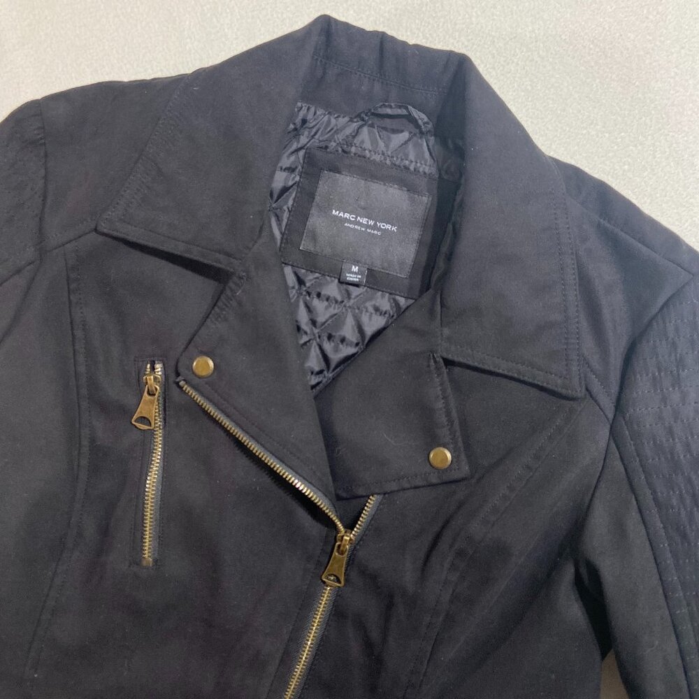 Marc New York AM Suede Motorcycle Jacket full zip Women M Black textured sleeve